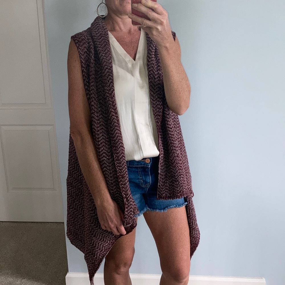 Wine & Ivory Color Open Cardigan - Picture 4 of 9